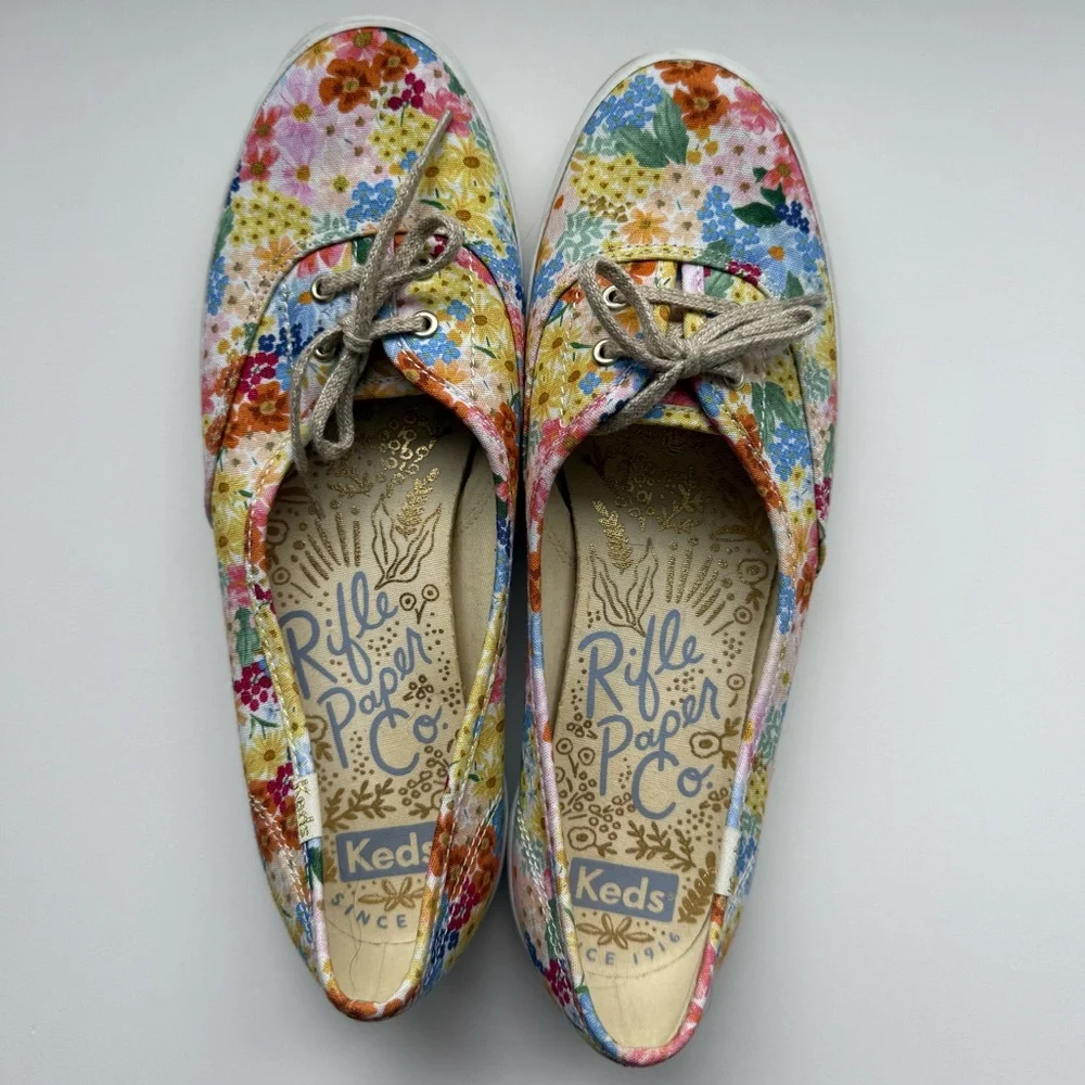 KEDS X Rifle Paper Co. Mini Margaux Slip-on Rainbow Floral Shoes Women Sz 9 - Picture 1 of 11